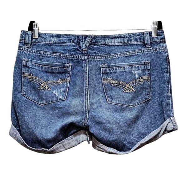 Route 66 Womens Blue Denim Cuffed Jean Shorts With Distressed Detailing Size 8 - Picture 2 of 13